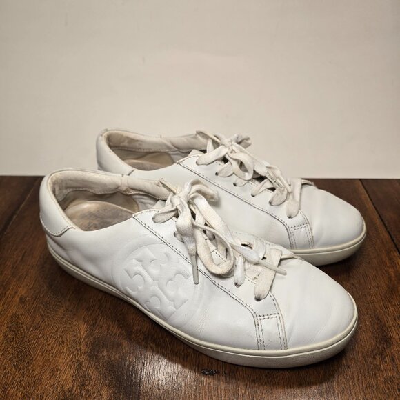 Tory Burch Women's Double T Howell Court Sneakers Size 8.5 M White Leather - Picture 5 of 16